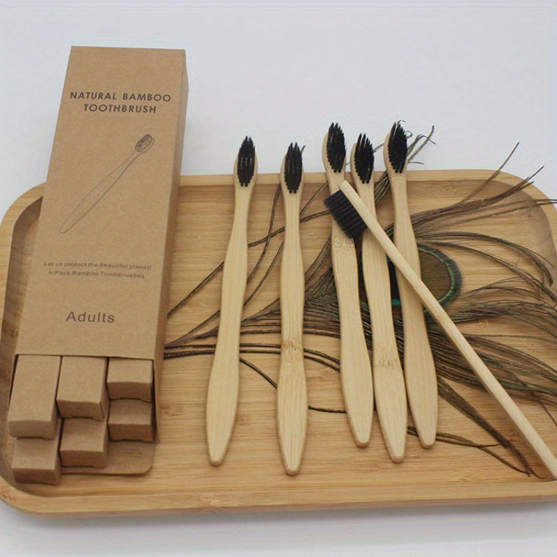 "Eco-Conscious Smile" Eco-Friendly Bamboo Toothbrush Set For Adults - Soft Bristles, Eco-friendly, Alcohol-Free, Personal Care Essentials