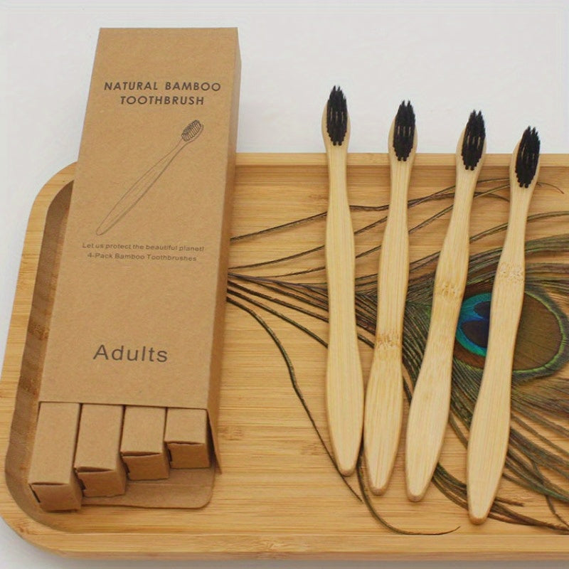 "Eco-Conscious Smile" Eco-Friendly Bamboo Toothbrush Set For Adults - Soft Bristles, Eco-friendly, Alcohol-Free, Personal Care Essentials
