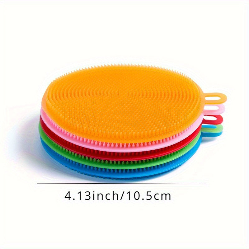 5pcs Silicone Dishwashing Scrubber Set - Reusable Uncharged Cleaning Brushes, Multipurpose Kitchen Scrub Pads for Pot, Dish, Fruit, Vegetable Cleaning - Eco-Friendly Scouring Brushes