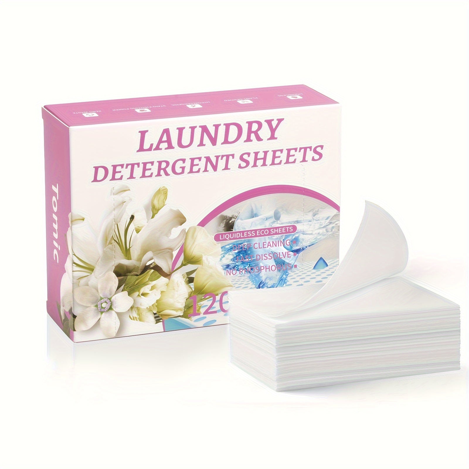 Natural Laundry Detergent Tablets 120 Dissolvable Washing Machine Laundry Detergent Tablets, Fresh Natural Floral Scent, Portable, Neat, Eco-Friendly, Plastic-Free Bottle, Efficient Cleaning (120 Pcs)