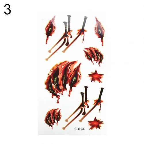 Halloween 3D Tattoo Stickers Kids Bloody Scar Temporary Tattoo Cosplay Body Art Decal Easter Women Finger Tattoo Sticker For Men