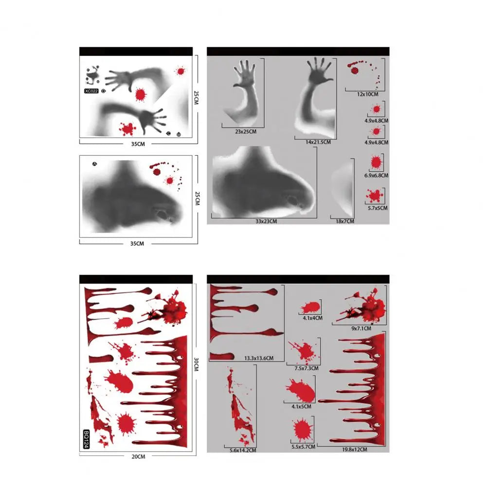Halloween Sticker Ghost Shadow Blood Handprint Window Glass Sticker Traceless Scary Red Blood Print Window Wall Decal Decoration