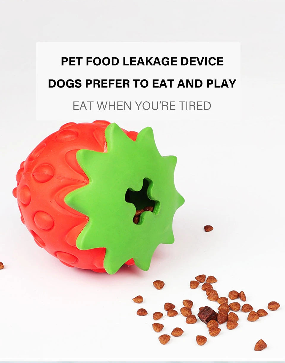 DualPet Dog Chew Toys Rubber Strawberry Shaped Food Leaking Toy Durable Eco-friendly Food Dispenser Dogs Toy