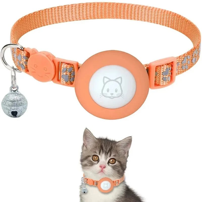 Cat Collar Compatible with Apple Airtag with Bell Adjustable Safety Buckle Reflective GPS Collar for Kittens Puppies 7-12In