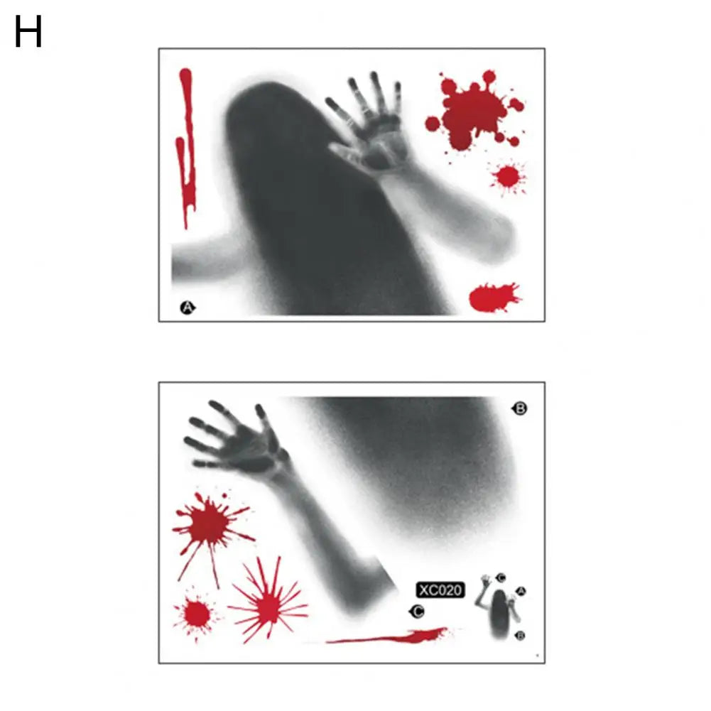 Halloween Sticker Ghost Shadow Blood Handprint Window Glass Sticker Traceless Scary Red Blood Print Window Wall Decal Decoration