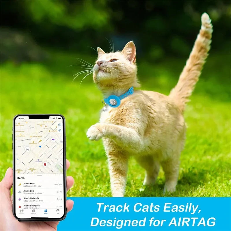 Cat Collar Compatible with Apple Airtag with Bell Adjustable Safety Buckle Reflective GPS Collar for Kittens Puppies 7-12In