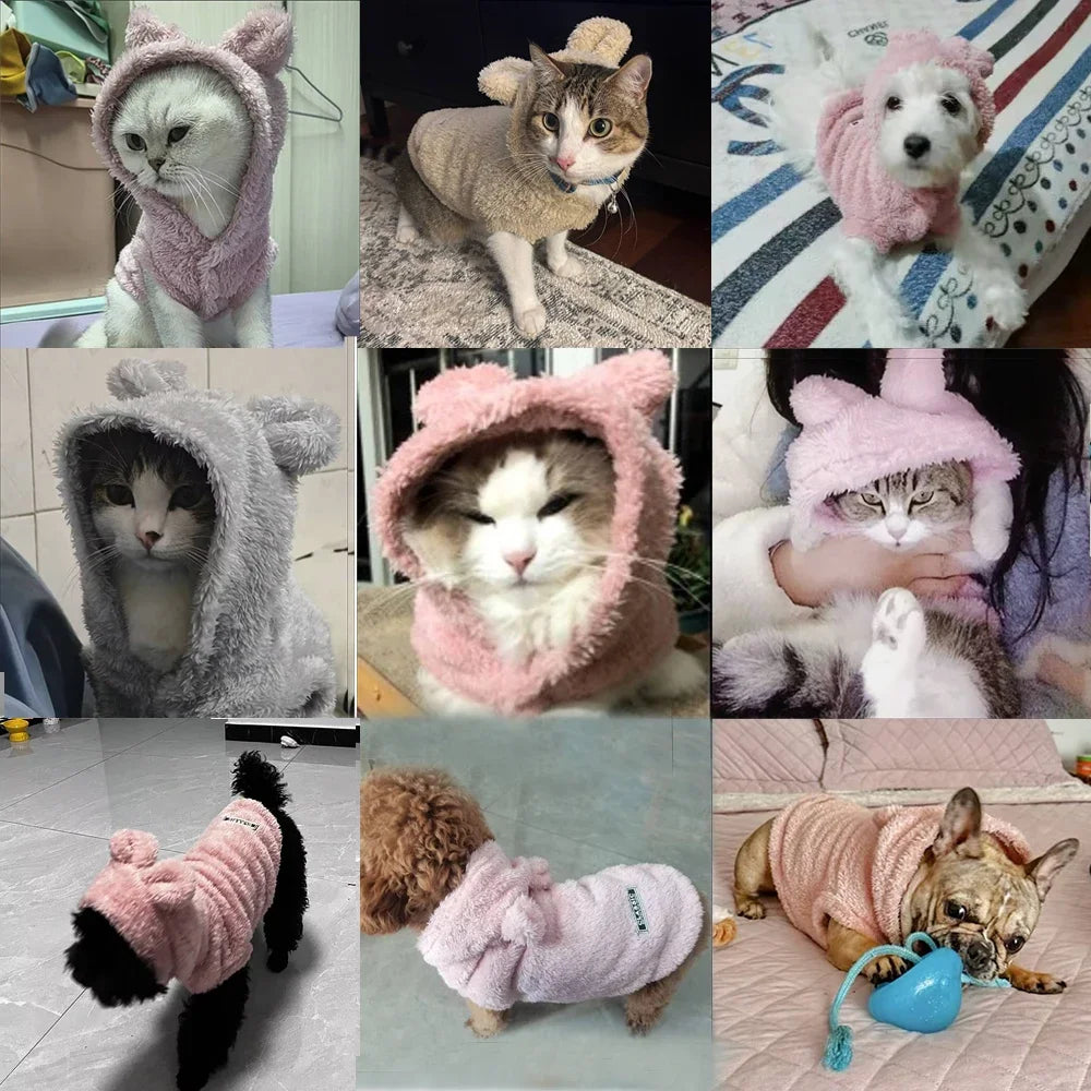 Pet Cats Coat Hoodie For Small Medium Dogs Winter Warm Fleece Puppy Kitten Clothes Jacket Cozy Cute Sphynx Cat Sweater Apparel