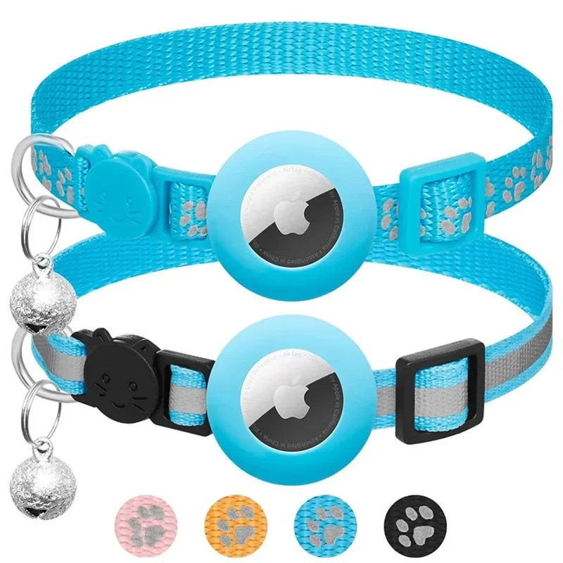 Cat Collar Compatible with Apple Airtag with Bell Adjustable Safety Buckle Reflective GPS Collar for Kittens Puppies 7-12In