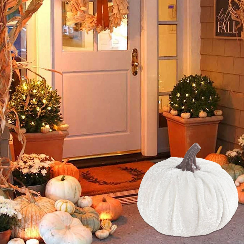 1pcs Small Velvet Pumpkins Faux Fabric Foam Pumpkin For Thanksgiving Halloween Decor Pumpkins Table Centerpiece For Wedding Deco