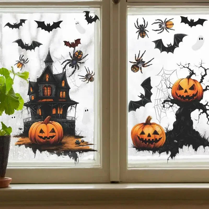 Halloween Window Stickers Pumpkin Bat Pattern Wall Stickers Self-adhesive Bedroom Living Room Horror Decoration