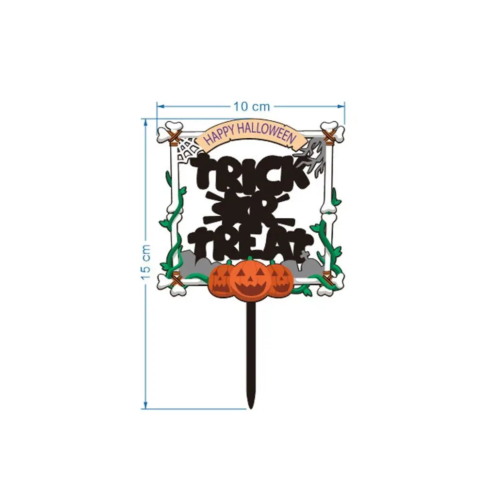 Acrylic Happy Halloween Cake Toppers Cartoon Bat Pumpkin Ghost Skull Bat Pumpkin Cupcake Toppers DIY Cake Insertion Flag