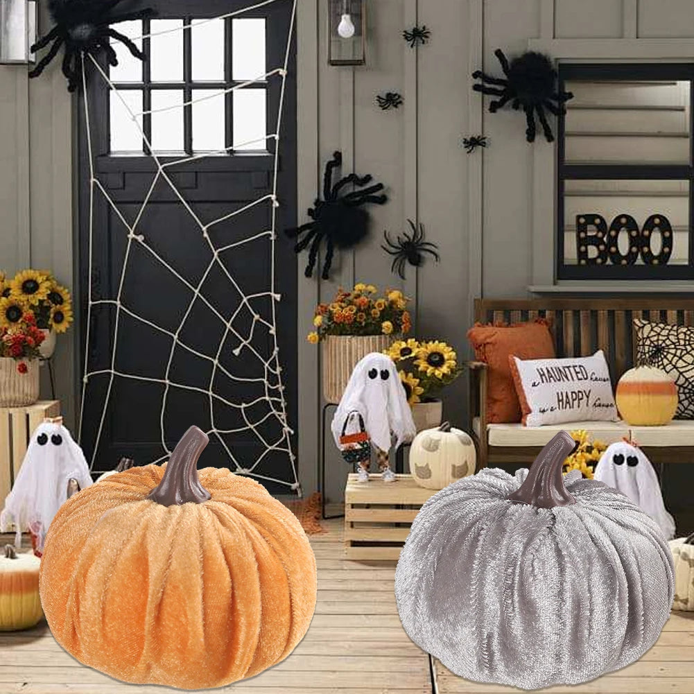 1pcs Small Velvet Pumpkins Faux Fabric Foam Pumpkin For Thanksgiving Halloween Decor Pumpkins Table Centerpiece For Wedding Deco