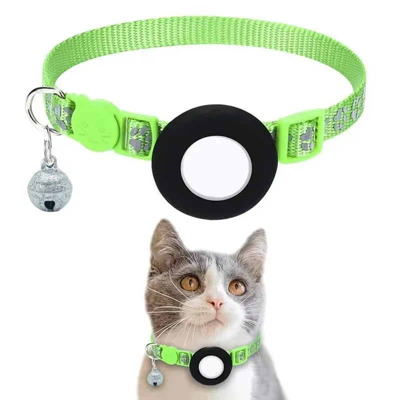 Cat Collar Compatible with Apple Airtag with Bell Adjustable Safety Buckle Reflective GPS Collar for Kittens Puppies 7-12In