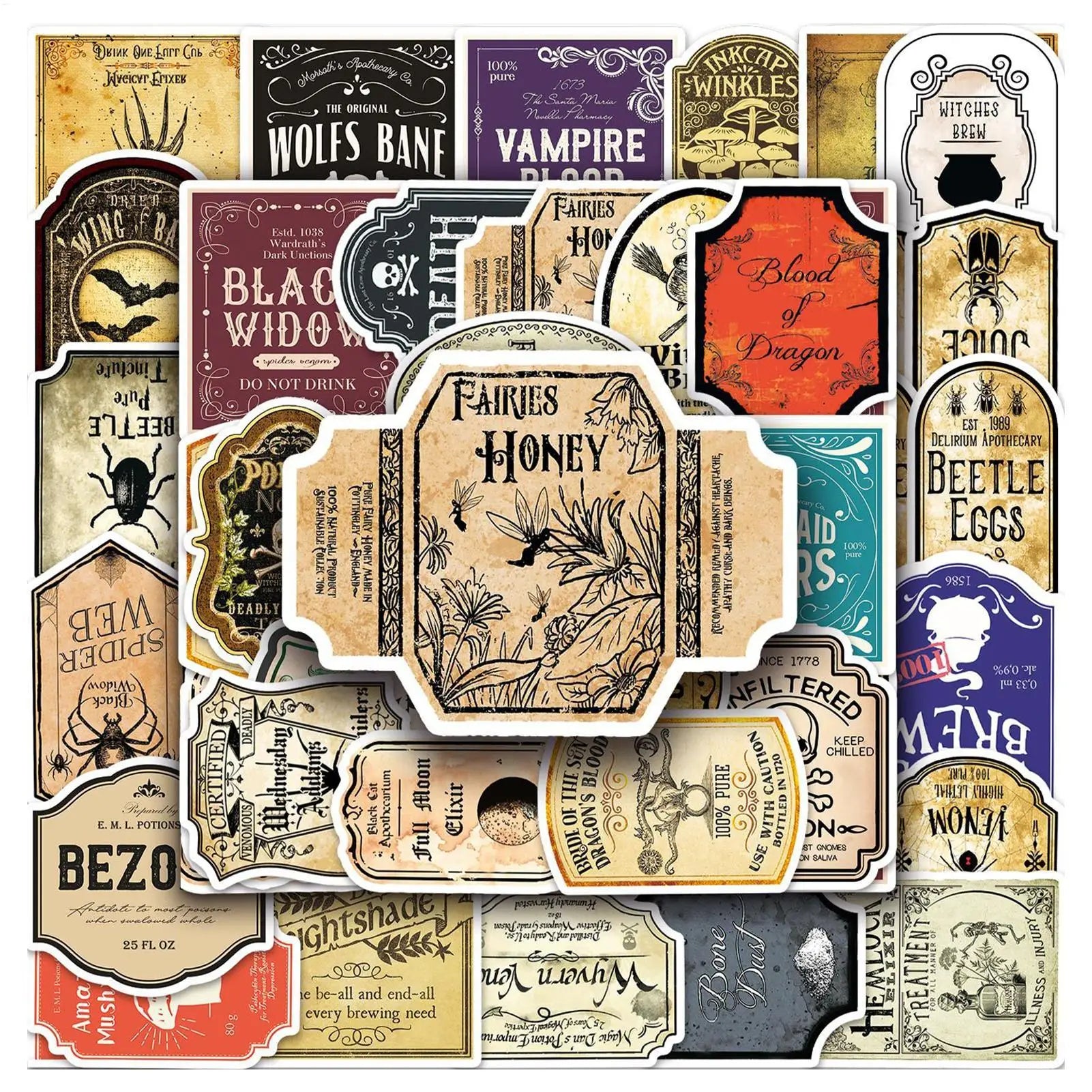 50Pcs Potion Label Stickers Potion Aesthetic Label Stickers for Water Bottle Halloween decor Wine Bottle Glassy Bottle Stickers