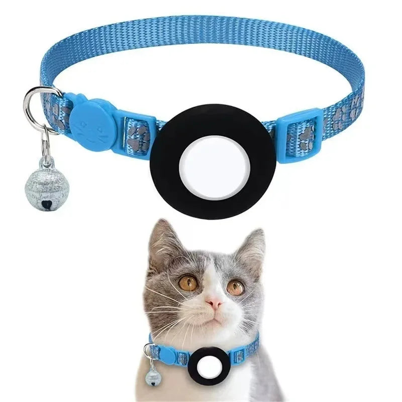 Cat Collar Compatible with Apple Airtag with Bell Adjustable Safety Buckle Reflective GPS Collar for Kittens Puppies 7-12In