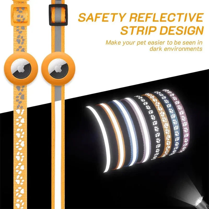 Cat Collar Compatible with Apple Airtag with Bell Adjustable Safety Buckle Reflective GPS Collar for Kittens Puppies 7-12In