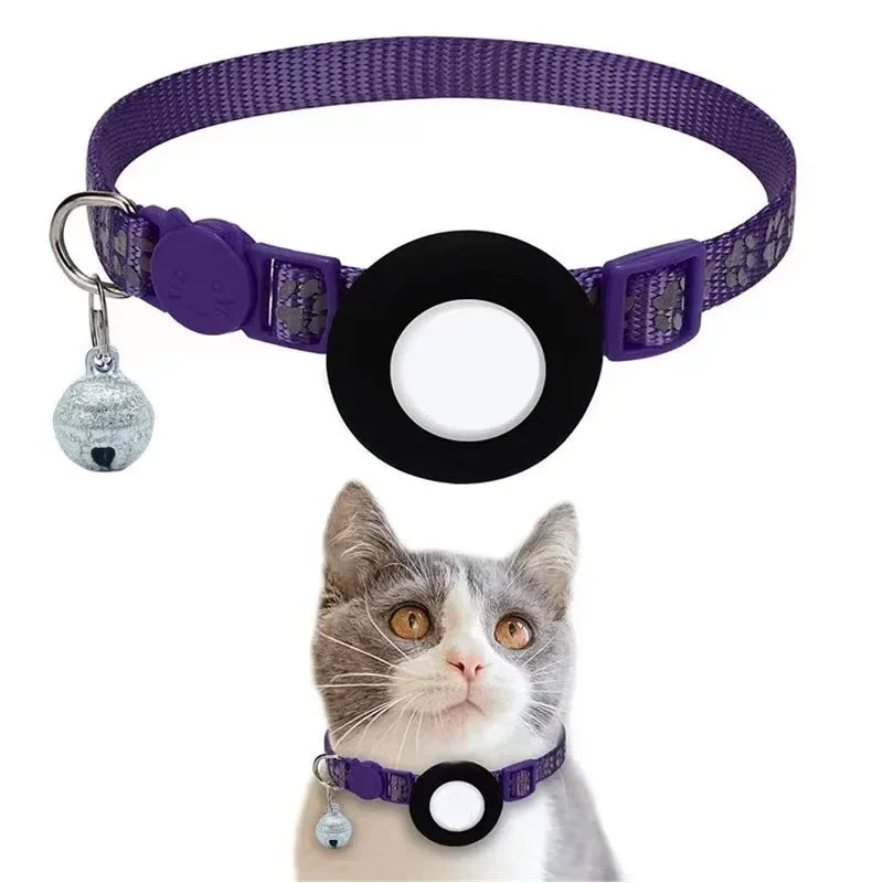 Cat Collar Compatible with Apple Airtag with Bell Adjustable Safety Buckle Reflective GPS Collar for Kittens Puppies 7-12In