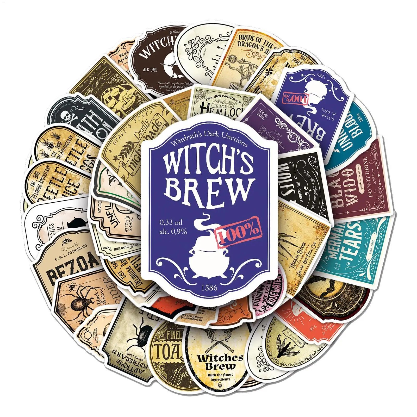 50Pcs Potion Label Stickers Potion Aesthetic Label Stickers for Water Bottle Halloween decor Wine Bottle Glassy Bottle Stickers