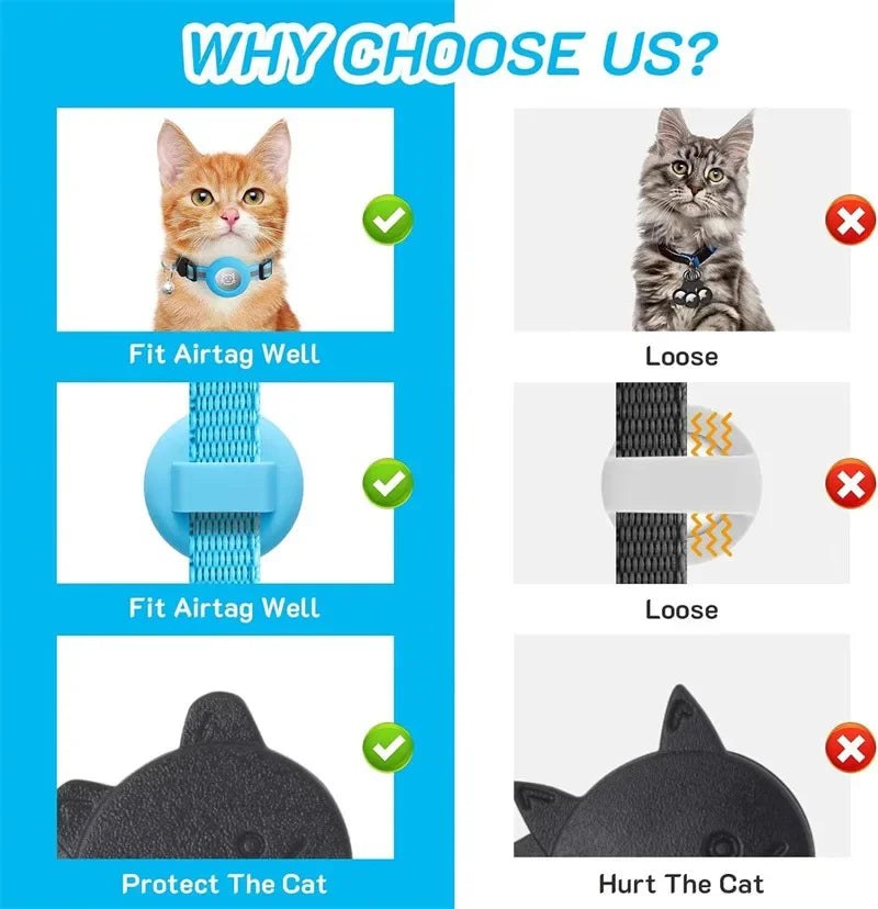 Cat Collar Compatible with Apple Airtag with Bell Adjustable Safety Buckle Reflective GPS Collar for Kittens Puppies 7-12In