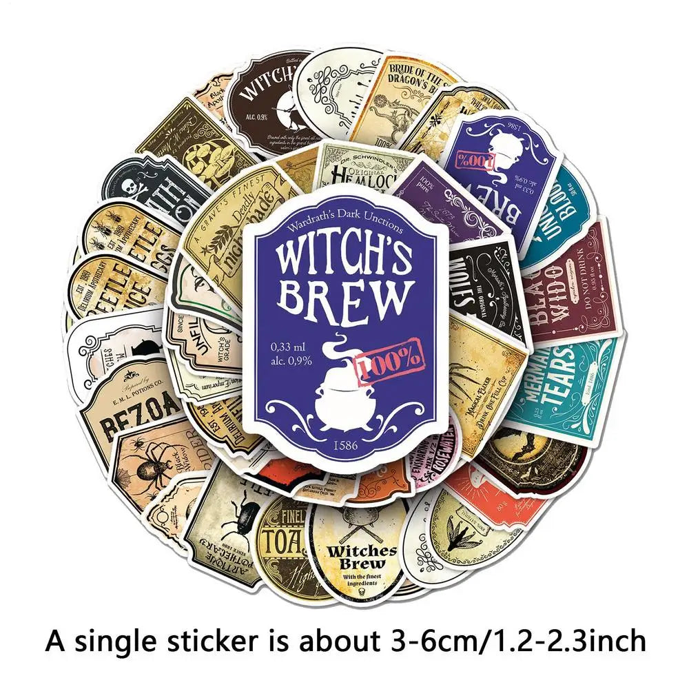 50Pcs Potion Label Stickers Potion Aesthetic Label Stickers for Water Bottle Halloween decor Wine Bottle Glassy Bottle Stickers