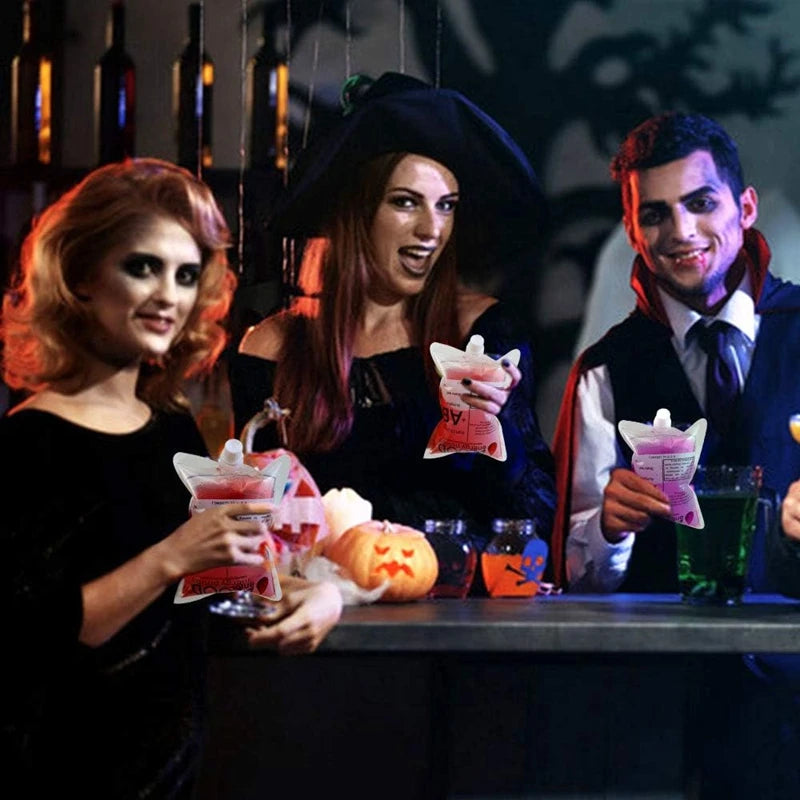 Halloween Blood Bags For Drinks Iv Bags Fake Blood Bags Halloween Party Supplies Zombie Vampire Juice Puree Bag Drink Pouches
