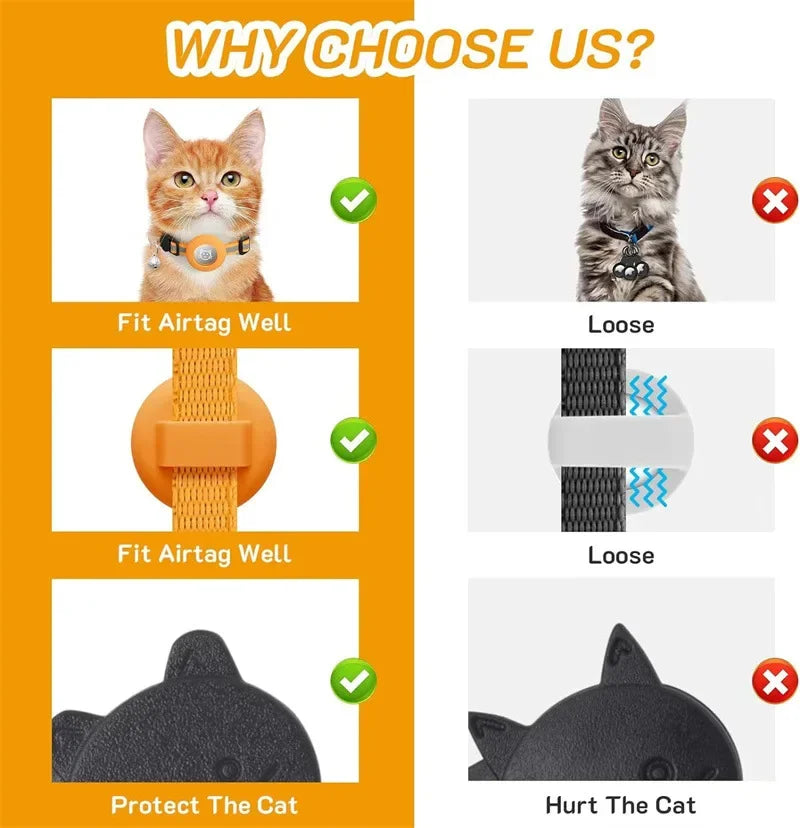 Cat Collar Compatible with Apple Airtag with Bell Adjustable Safety Buckle Reflective GPS Collar for Kittens Puppies 7-12In