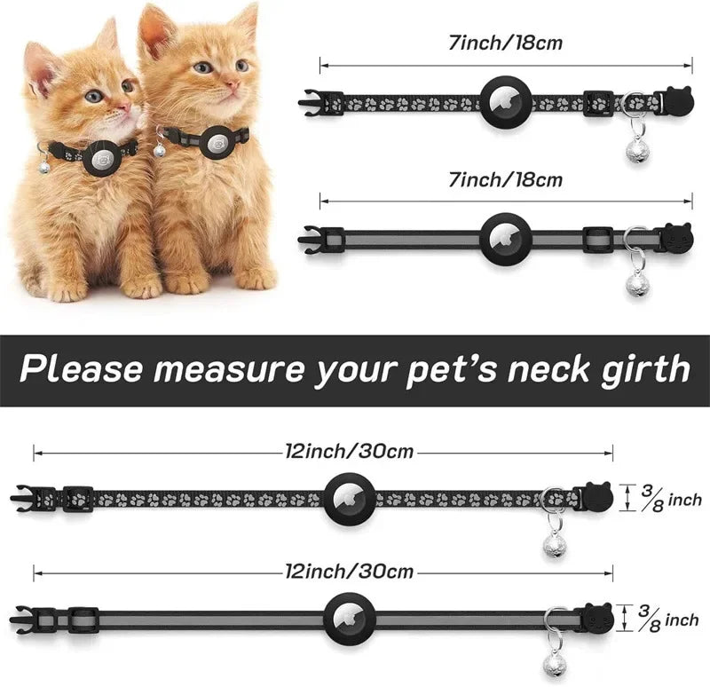 Cat Collar Compatible with Apple Airtag with Bell Adjustable Safety Buckle Reflective GPS Collar for Kittens Puppies 7-12In