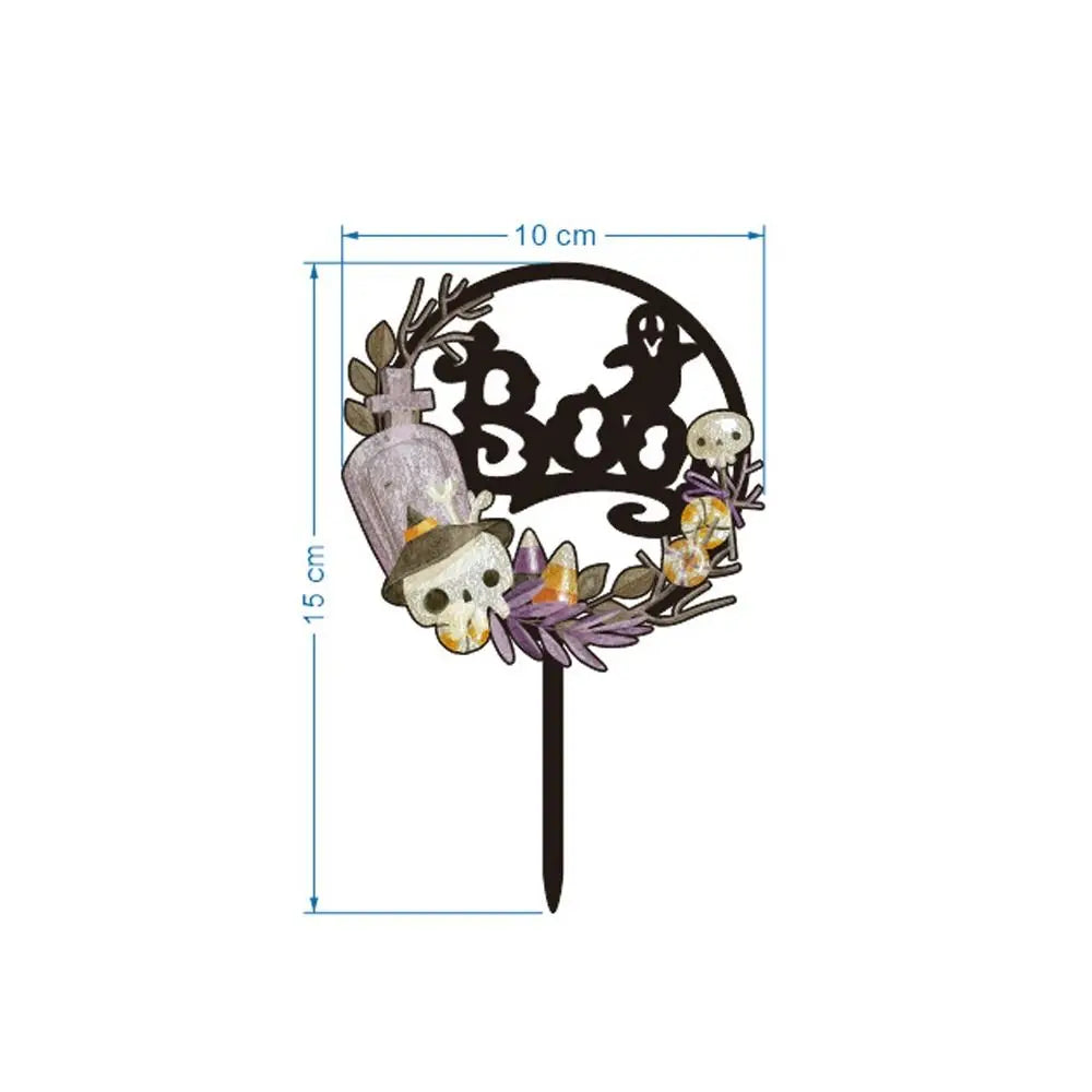 Acrylic Happy Halloween Cake Toppers Cartoon Bat Pumpkin Ghost Skull Bat Pumpkin Cupcake Toppers DIY Cake Insertion Flag