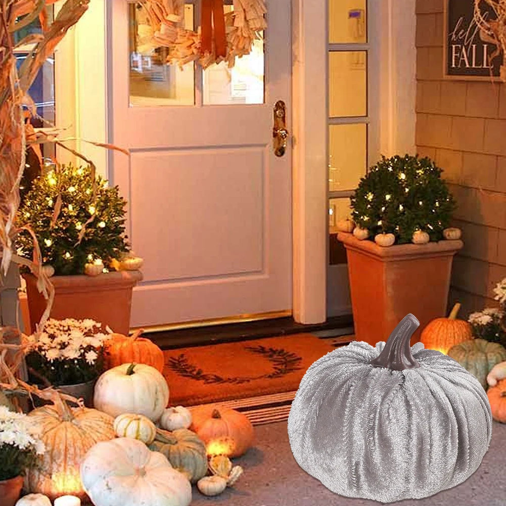 1pcs Small Velvet Pumpkins Faux Fabric Foam Pumpkin For Thanksgiving Halloween Decor Pumpkins Table Centerpiece For Wedding Deco