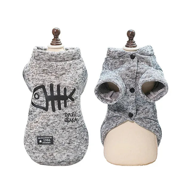 Fishbone Cat Clothes Winter Warm Pet Sweatshirt for Cats Dogs Puppy Clothing Ragdoll Sphynx Coat Chihuahua Poodle Jacket Apparel