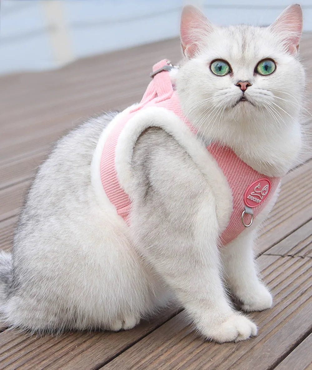 Rabbit Fur Cat Dog Harness and Leash Set Winter Pet Outdoor Walking Supplies Reflective Adjustable Kitten Puppy gatos Harnesses