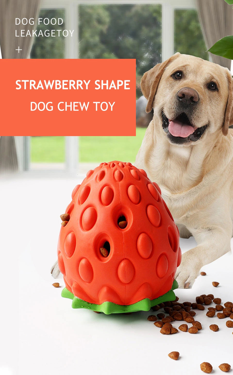DualPet Dog Chew Toys Rubber Strawberry Shaped Food Leaking Toy Durable Eco-friendly Food Dispenser Dogs Toy