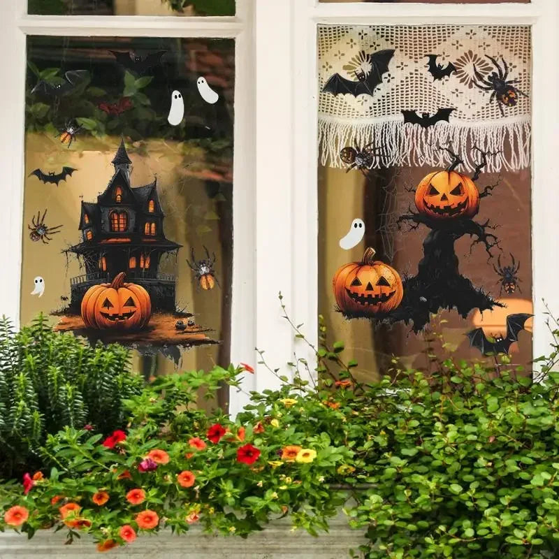 Halloween Window Stickers Pumpkin Bat Pattern Wall Stickers Self-adhesive Bedroom Living Room Horror Decoration