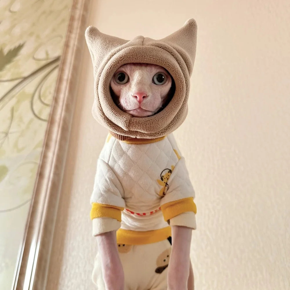 Warm Fleece Hat for Sphynx Cat Winter Khaki Head Protect in Cold Weater for Devon Rex Cute accessories for Kittens Cat Supplies