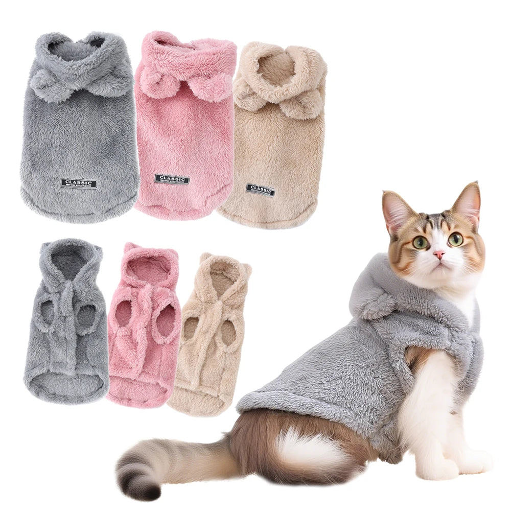 Pet Cats Coat Hoodie For Small Medium Dogs Winter Warm Fleece Puppy Kitten Clothes Jacket Cozy Cute Sphynx Cat Sweater Apparel