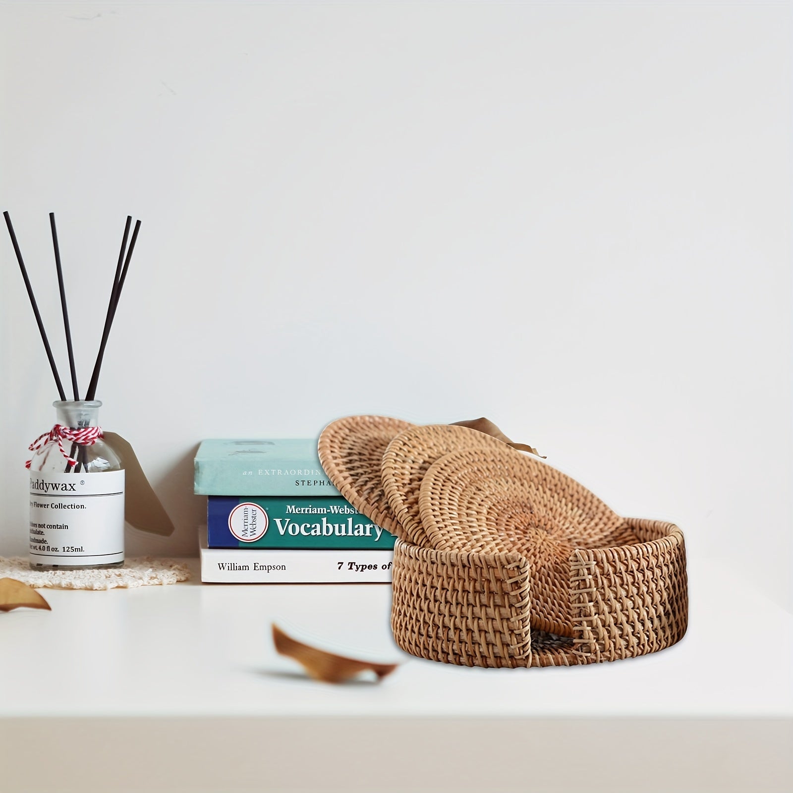 6-Piece Set Bamboo Round Handwoven Trivet & Underliner Coasters with Protective Cover - Heat Resistant Mats for Hot Pots, Pans, Cups, Teapots - Rustic Style for Table & Office Desk - Christmas, Father's Day, Mother's Day, Lab