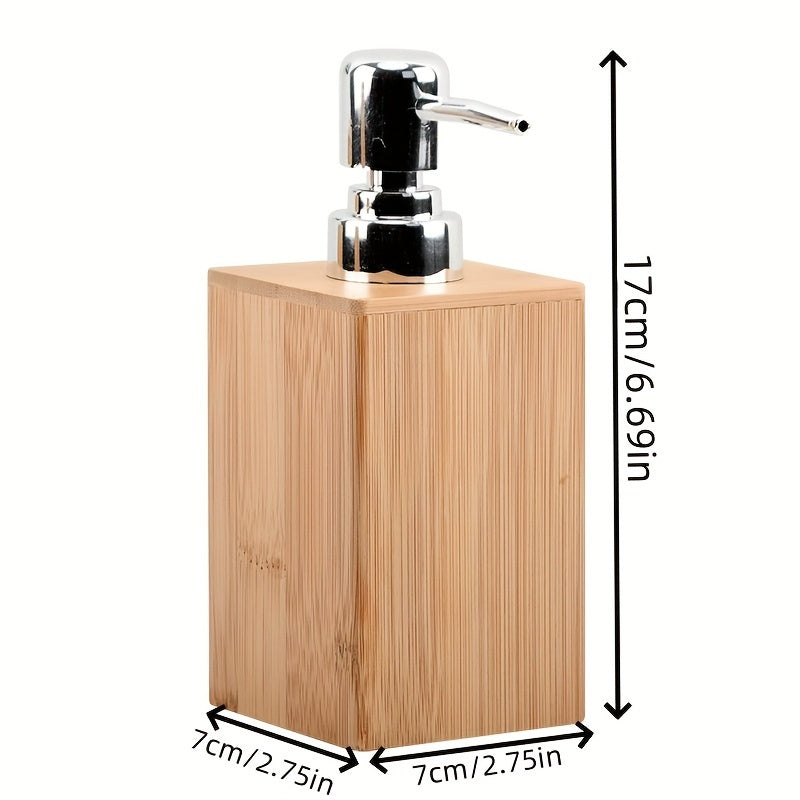 Eco-Friendly Bamboo Lotion Dispenser Set: Includes Shampoo, Bath Gel, Hand Sanitizer, and Press Type Sub Bottles for Organized Bathroom Storage