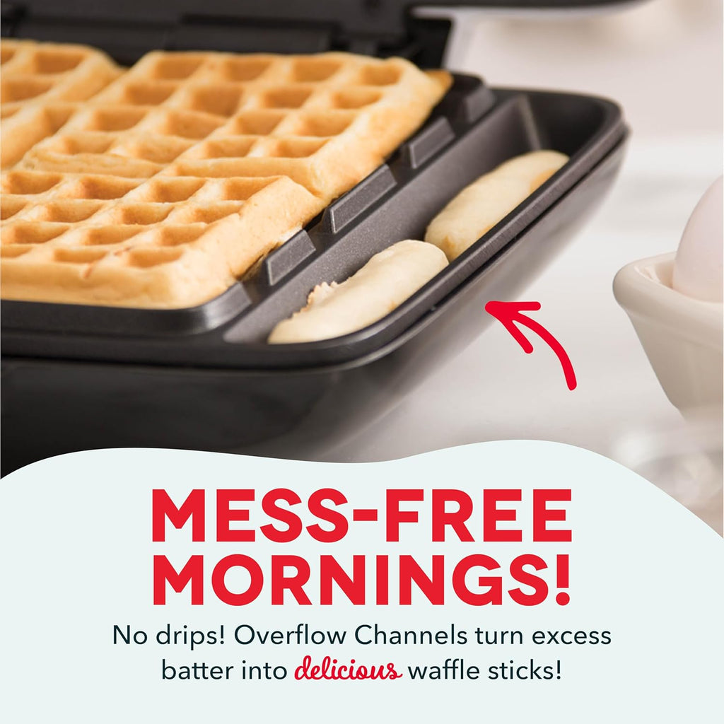 Deluxe No-Drip Waffle Maker 1200W with Non-Stick Coating for Hassle-Free Cooking of Breakfast, Lunch, and Snacks - Includes Hash Browns and Easy Clean Features, Red