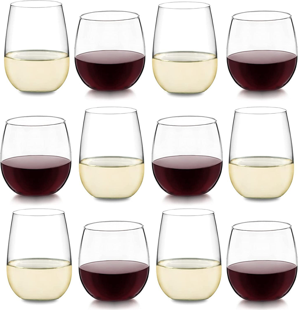 12-Piece Stemless Wine Glass Set for Red and White Wines