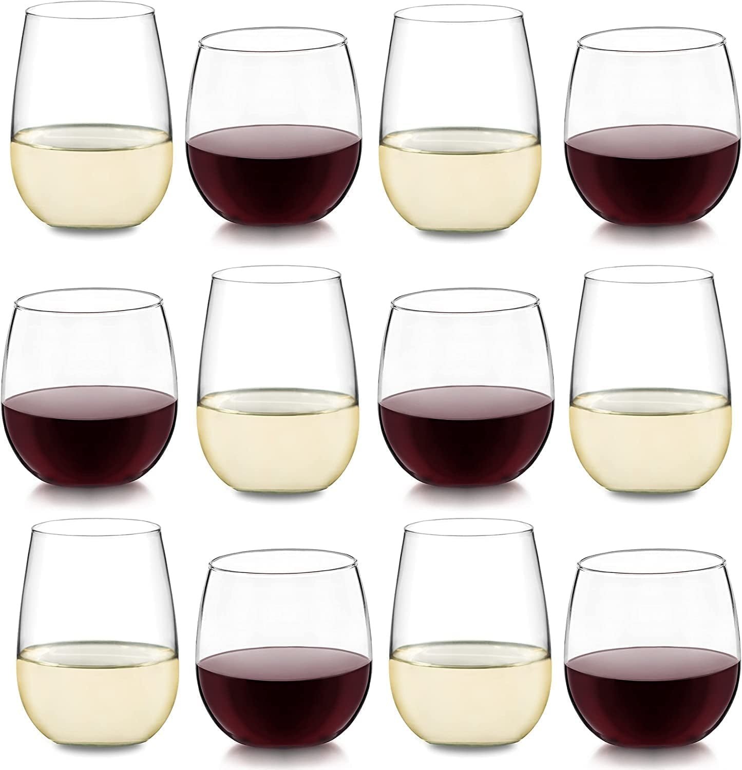 12-Piece Stemless Wine Glass Set for Red and White Wines