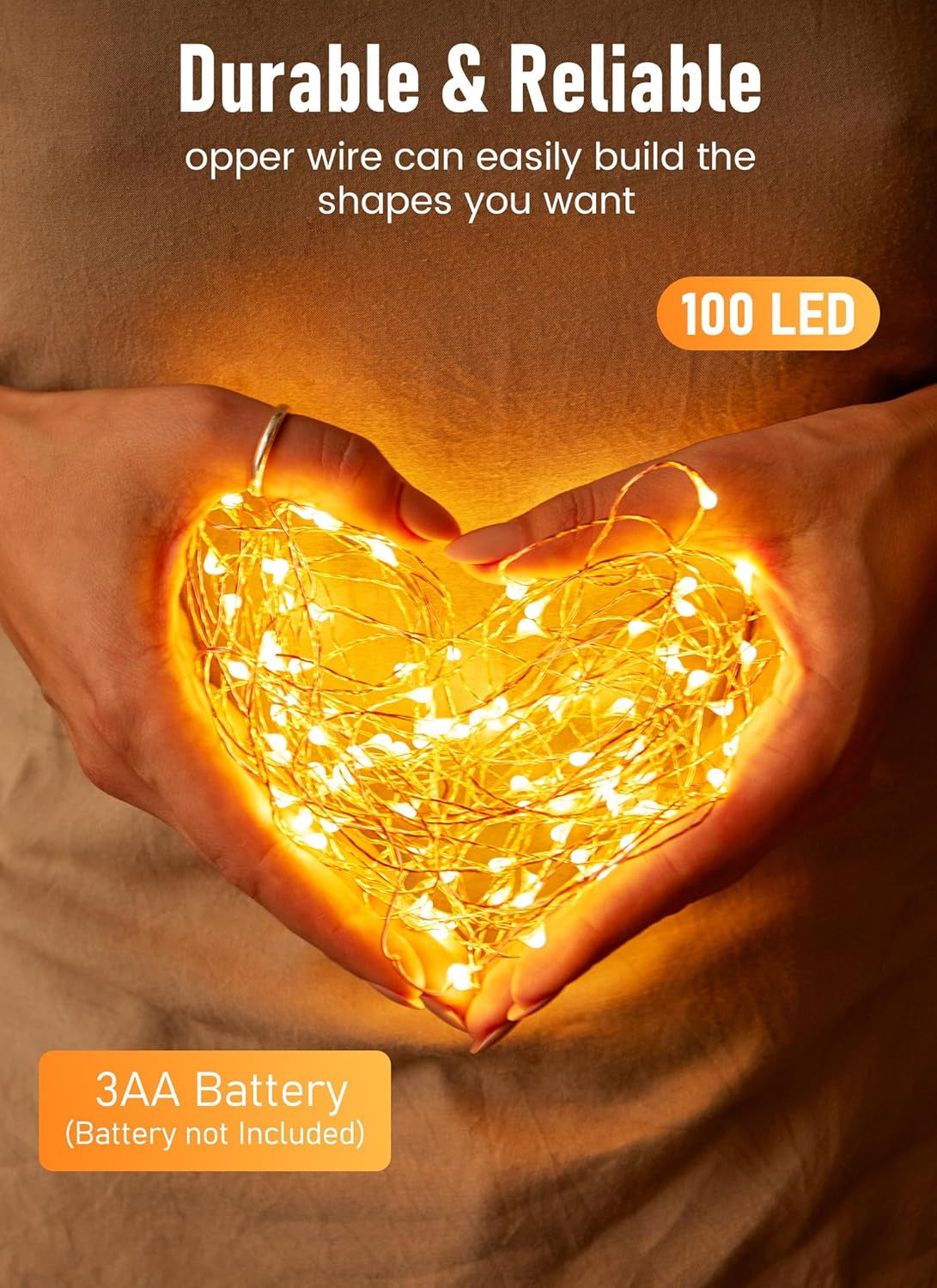 33ft 100 LED Battery Operated Copper Wire Fairy String Lights - Waterproof Twinkle Lights for Mason Jar Decor, Ideal for Parties, Weddings, and Christmas Celebrations