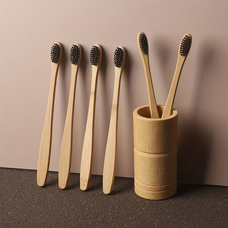"Eco-Conscious Smile" Eco-Friendly Bamboo Toothbrush Set For Adults - Soft Bristles, Eco-friendly, Alcohol-Free, Personal Care Essentials