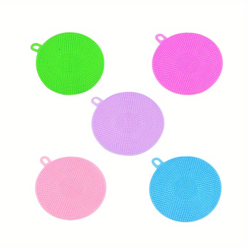 5pcs Silicone Dishwashing Scrubber Set - Reusable Uncharged Cleaning Brushes, Multipurpose Kitchen Scrub Pads for Pot, Dish, Fruit, Vegetable Cleaning - Eco-Friendly Scouring Brushes