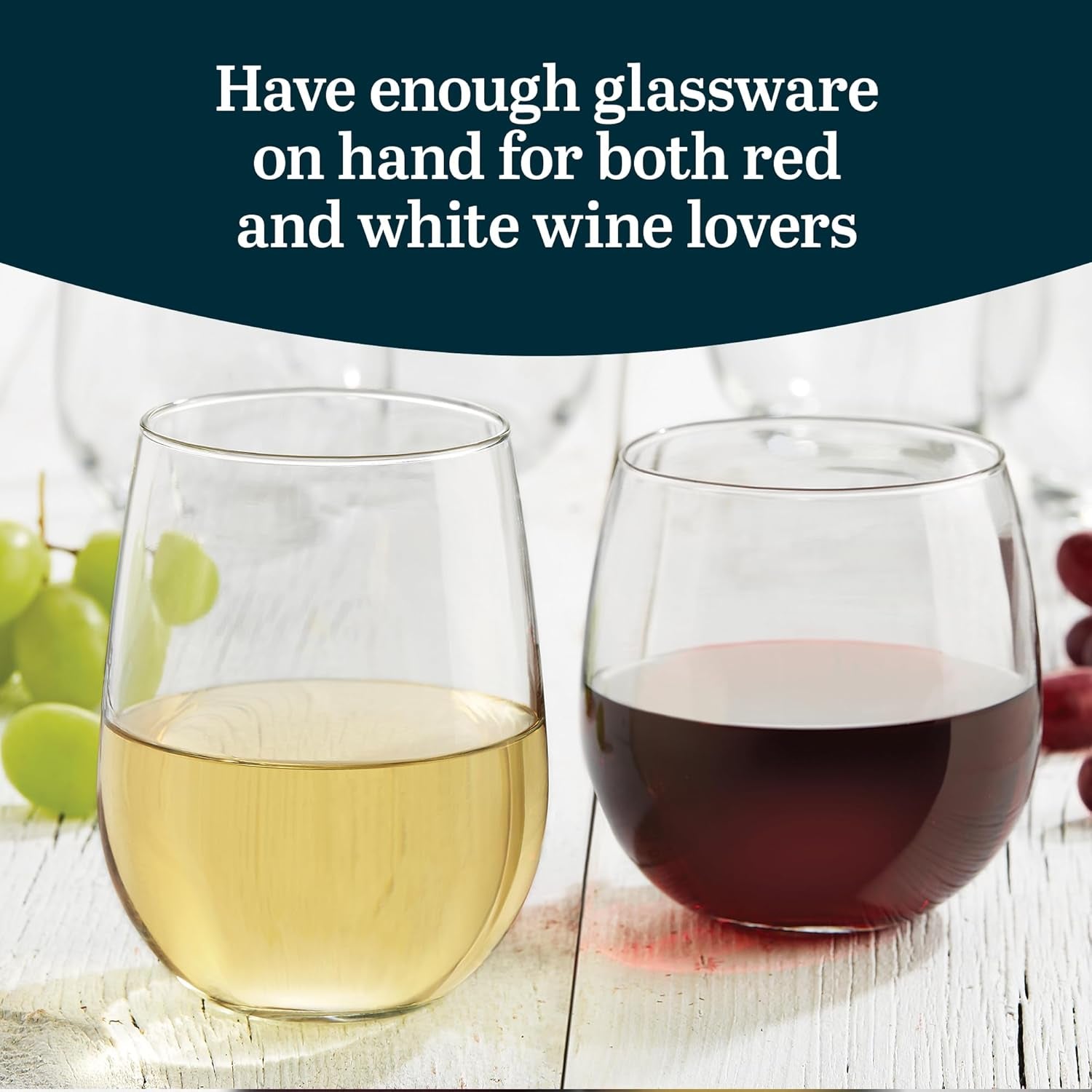 12-Piece Stemless Wine Glass Set for Red and White Wines