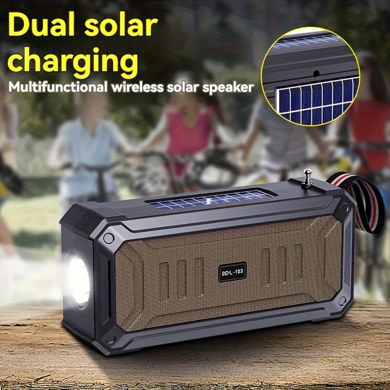 Solar Powered Wireless Speaker - Versatile and All-in-One with Easy USB Connectivity, Supports TF Card Playback, Built-in FM Radio, Eco-Friendly Solar Powered Charging, Cordless and Portable - Ideal for Camping, Hiking, Outdo