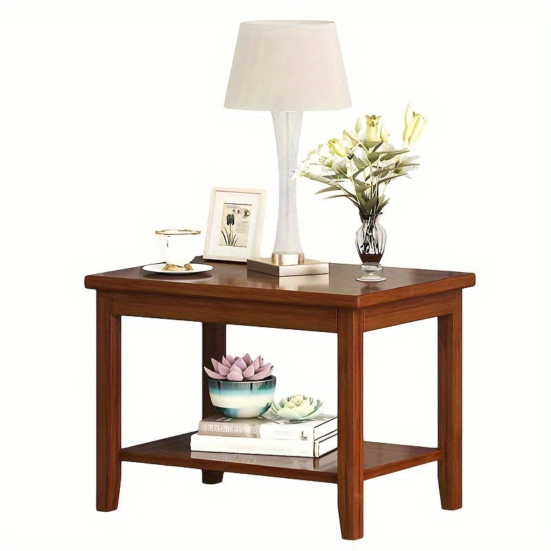 Classic Style Bamboo Coffee Table with Lower Shelf - Eco-Friendly Wooden Material, Leg Base Frame, Mini Modern Design for Living Room, Bedroom, Sofa Side - Electricity-Free Use