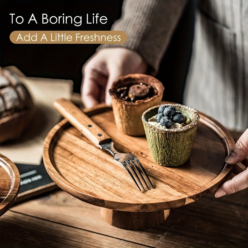 1PC Wood Round Dessert Plate, Wooden Cake Plate, Creative Food Serving Trays, Eco Naural Wood Dessert Fruit Snack Tray, Home Decor, Photography Props