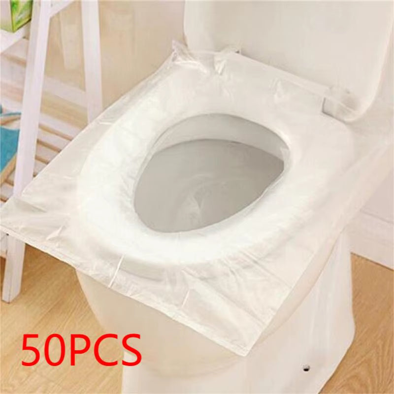 50 Pack Individually Wrapped Waterproof Disposable Plastic Toilet Seat Covers, Non-Slip Travel Protectors