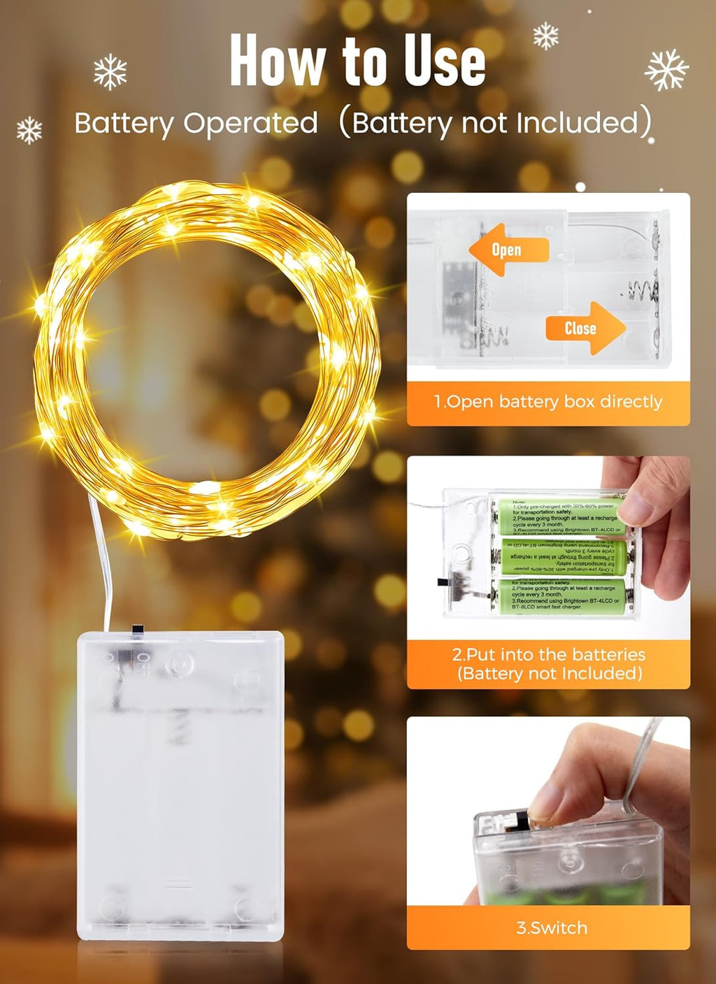 33ft 100 LED Battery Operated Copper Wire Fairy String Lights - Waterproof Twinkle Lights for Mason Jar Decor, Ideal for Parties, Weddings, and Christmas Celebrations