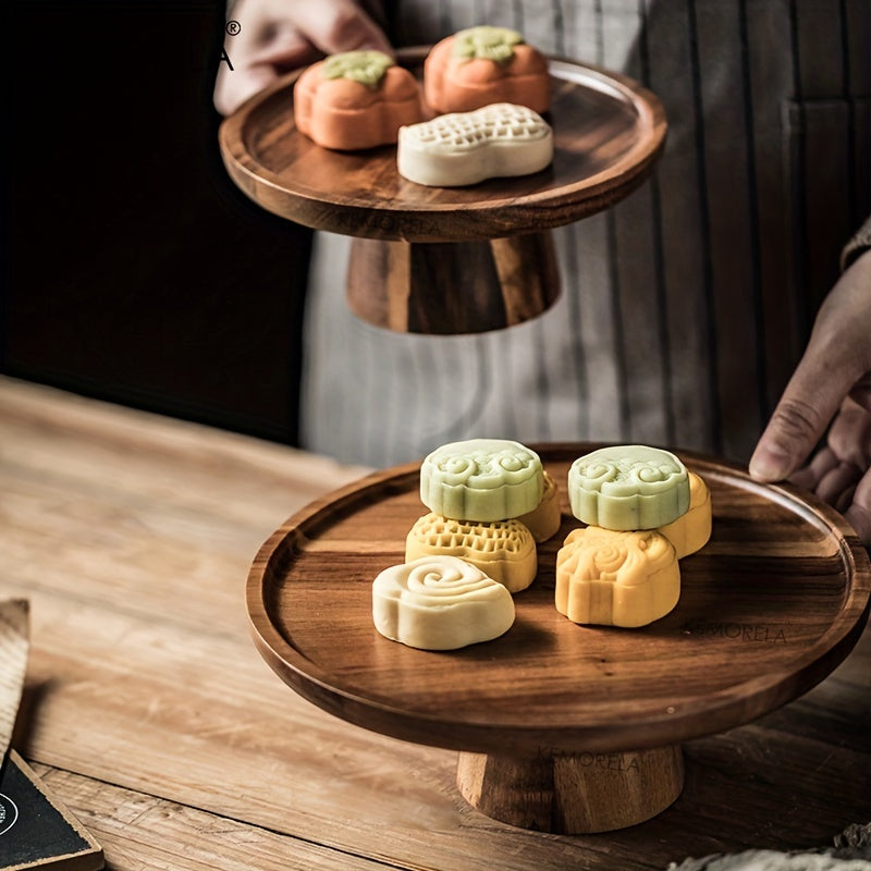 1PC Wood Round Dessert Plate, Wooden Cake Plate, Creative Food Serving Trays, Eco Naural Wood Dessert Fruit Snack Tray, Home Decor, Photography Props